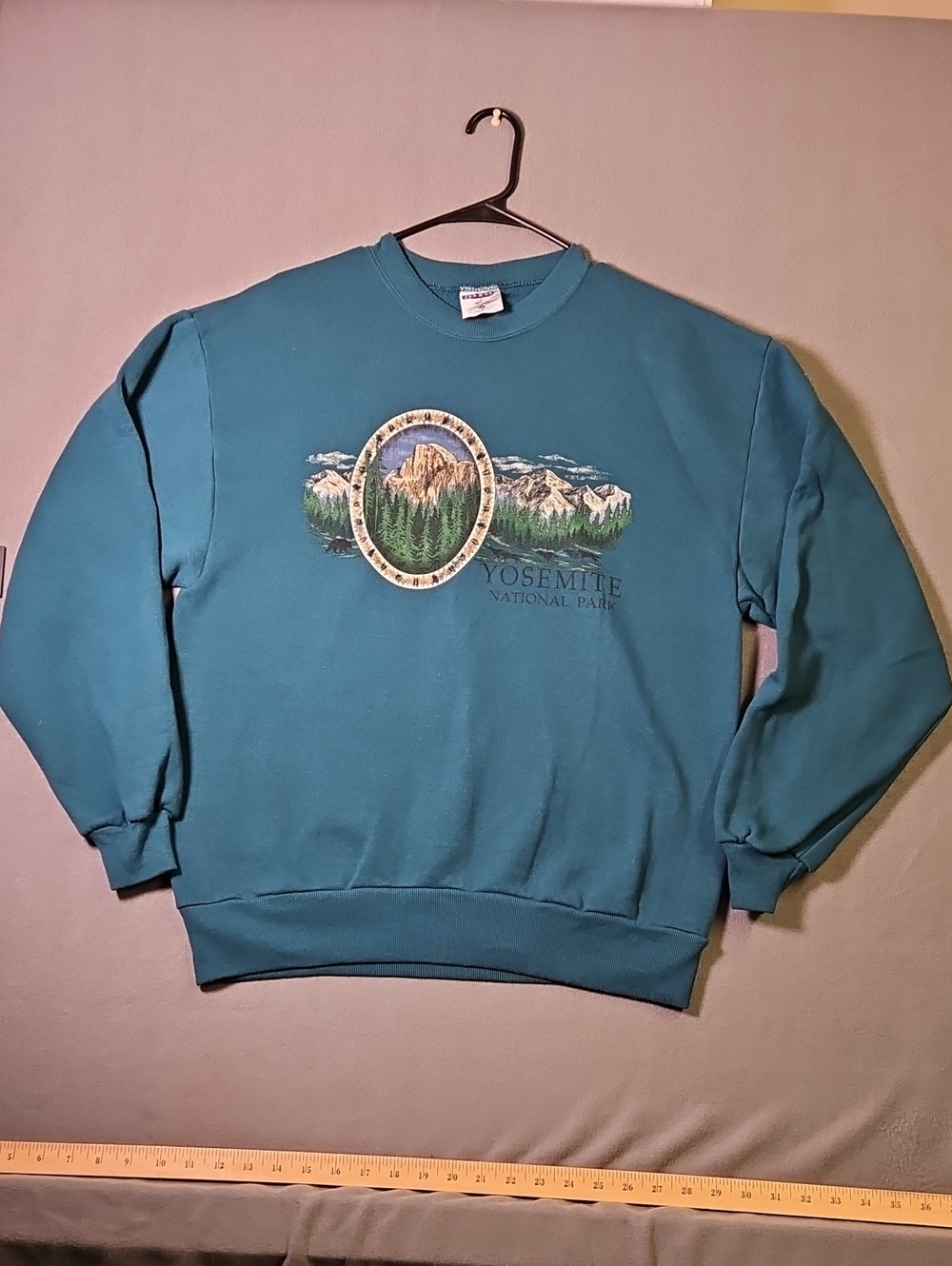 Vintage 90s Jerzees Yosemite National Park Sweatshirt Teal Green L USA Made